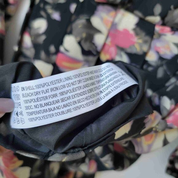 Forever 21 Black Floral Print Long Sleeve A Line Dress Tie Back Size Small - Picture 7 of 8